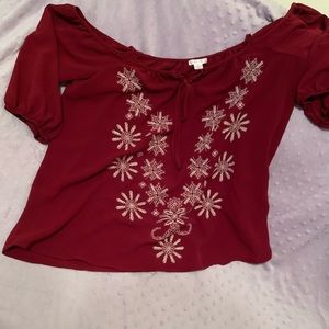 Maroon floral blouse
